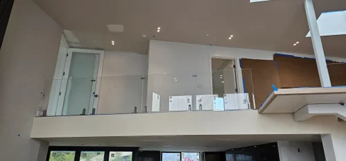 Upstairs glass railing
