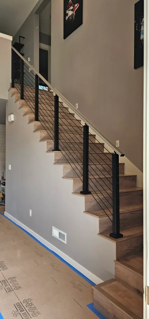 A stairway with railing